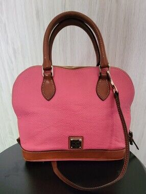 Dooney & Bourke Pebble Leather Zip Zip Satchel Pink Handbag Purse